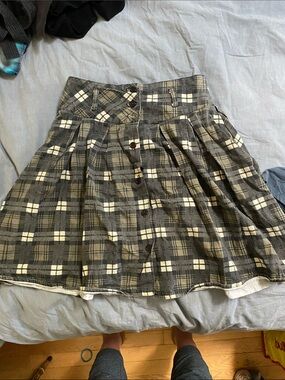 Source Unknown Black and White Plaid Button-Front Skirt